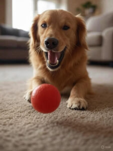 Perro jugando con juguete interactivo para reducir estrés