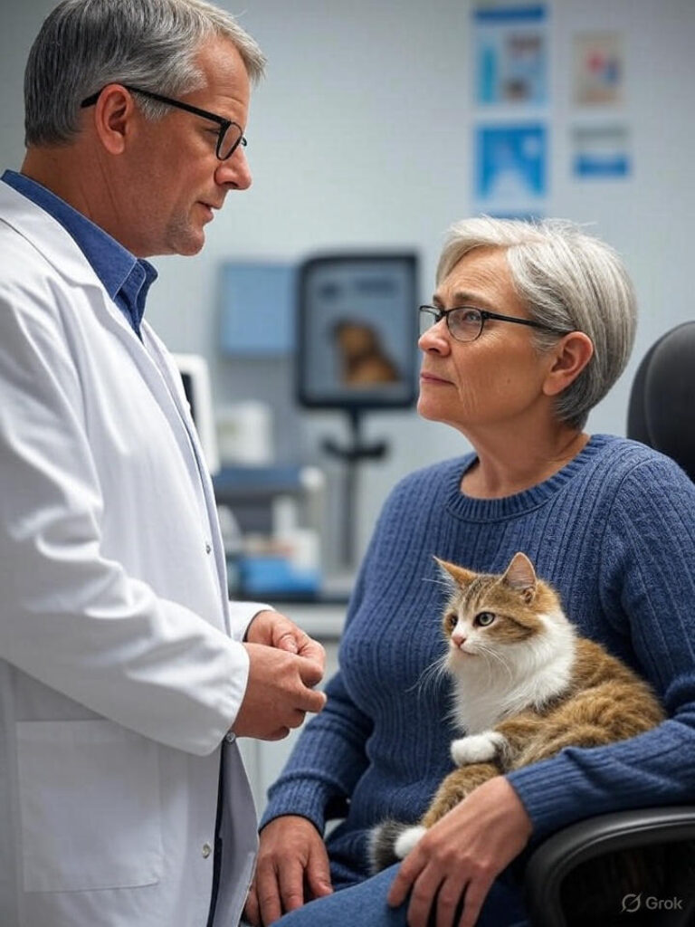 Veterinario explicando vacunas a dueño de mascota