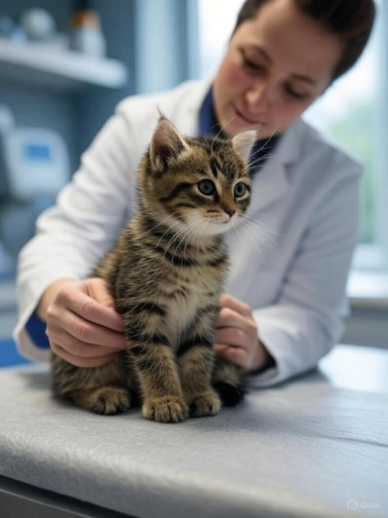 Gatito recibiendo vacuna en clínica veterinaria