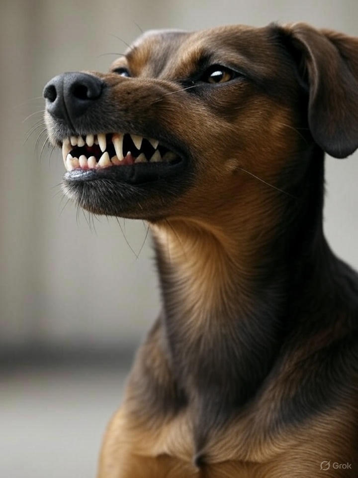 Perro mostrando comportamiento agresivo en un entorno controlado