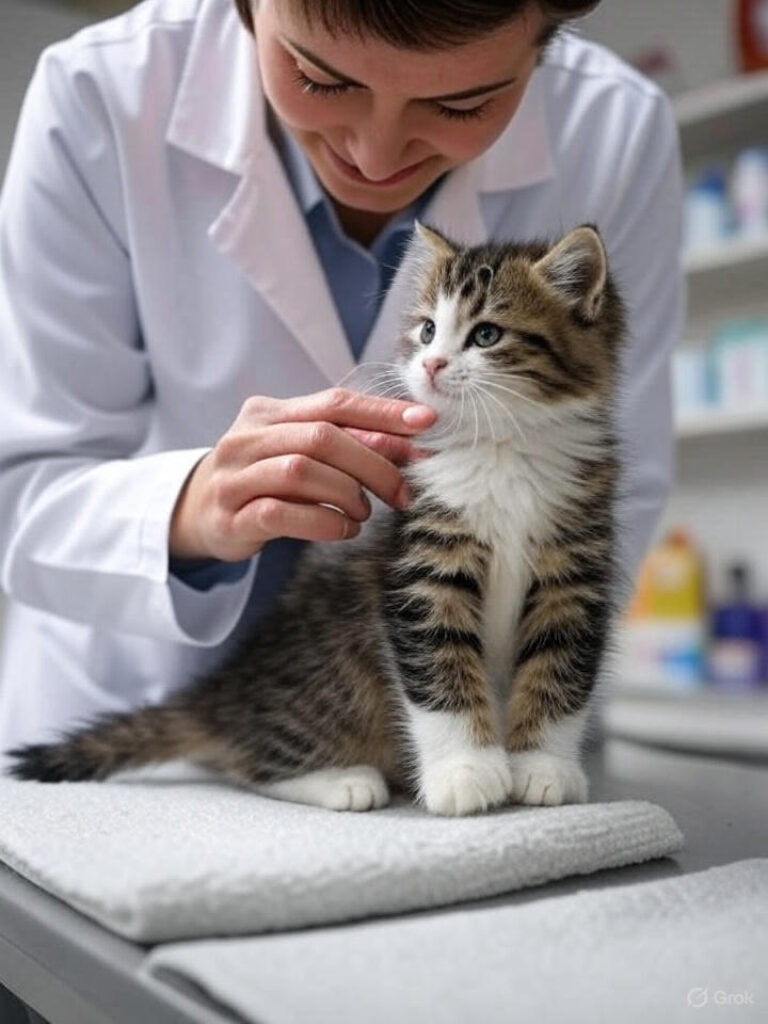 Gatito recibiendo vacuna en clínica veterinaria