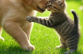 Cachorro y gatito sanos después de vacunación